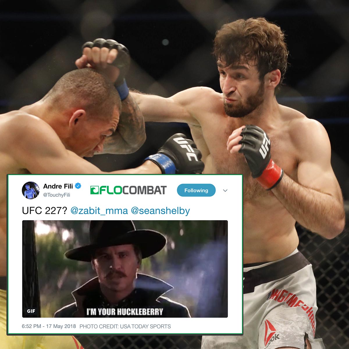 FloCombat's tweet photo. Nobody wants to fight Zabit (@zabit_mma), but Andre Fili (@TouchyFili) is game. Who's down for this one? #MMA https://t.co/lnUtJrCxSR