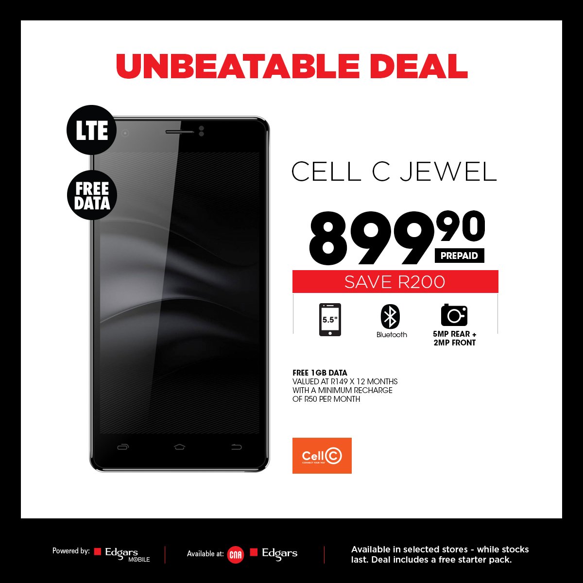Edgars Thank U Mobile on Twitter "Get the CellC JEWEL for only R899.90 and save R200. But that