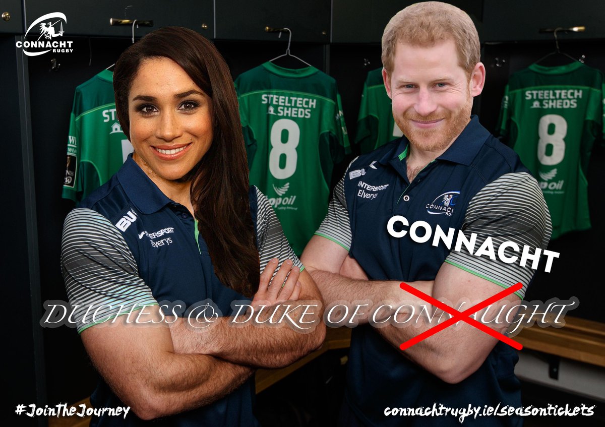 connachtrugby's tweet image. Hey Meghan and Harry, on the off chance you take our name tomorrow will you at least spell it right? There's two season tickets going if you do 😉 #RoyalWedding