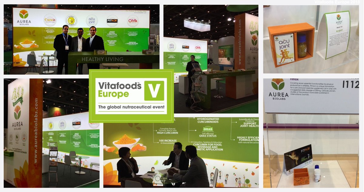 Aurea_Biolabs's tweet photo. Captured here, are some of the highlights from VitaFoods Europe 2018, yesterday!
#AureaBiolabs #VitafoodsEurope #Nutraceuticals #Curcumin #Turmeric#NaturalIngredients
#VFE18 #VFE2018 #ingredients https://t.co/ToxNzJDLGq