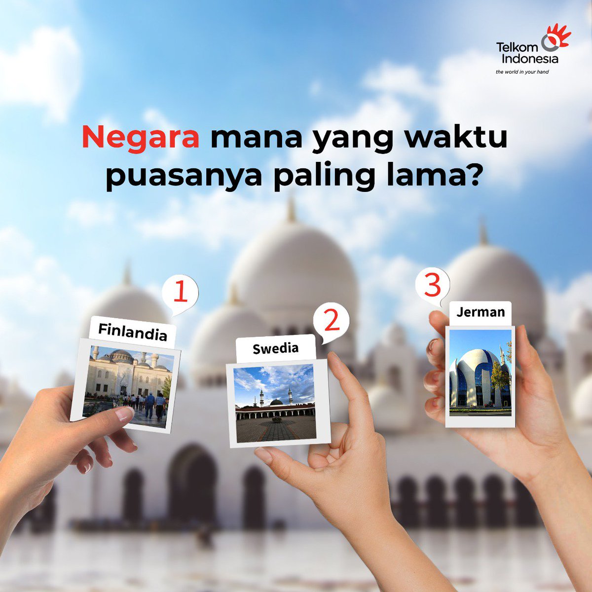 TelkomIndonesia's tweet photo. Menjalankan ibadah puasa di bulan Ramadhan adalah kewajiban bagi setiap muslim &amp; muslimah di dunia. Tapi tahukah Sobat? Ada sebuah negara yang durasi puasanya lebih dari 23 jam sehari. https://t.co/AGvXIS0ocq
