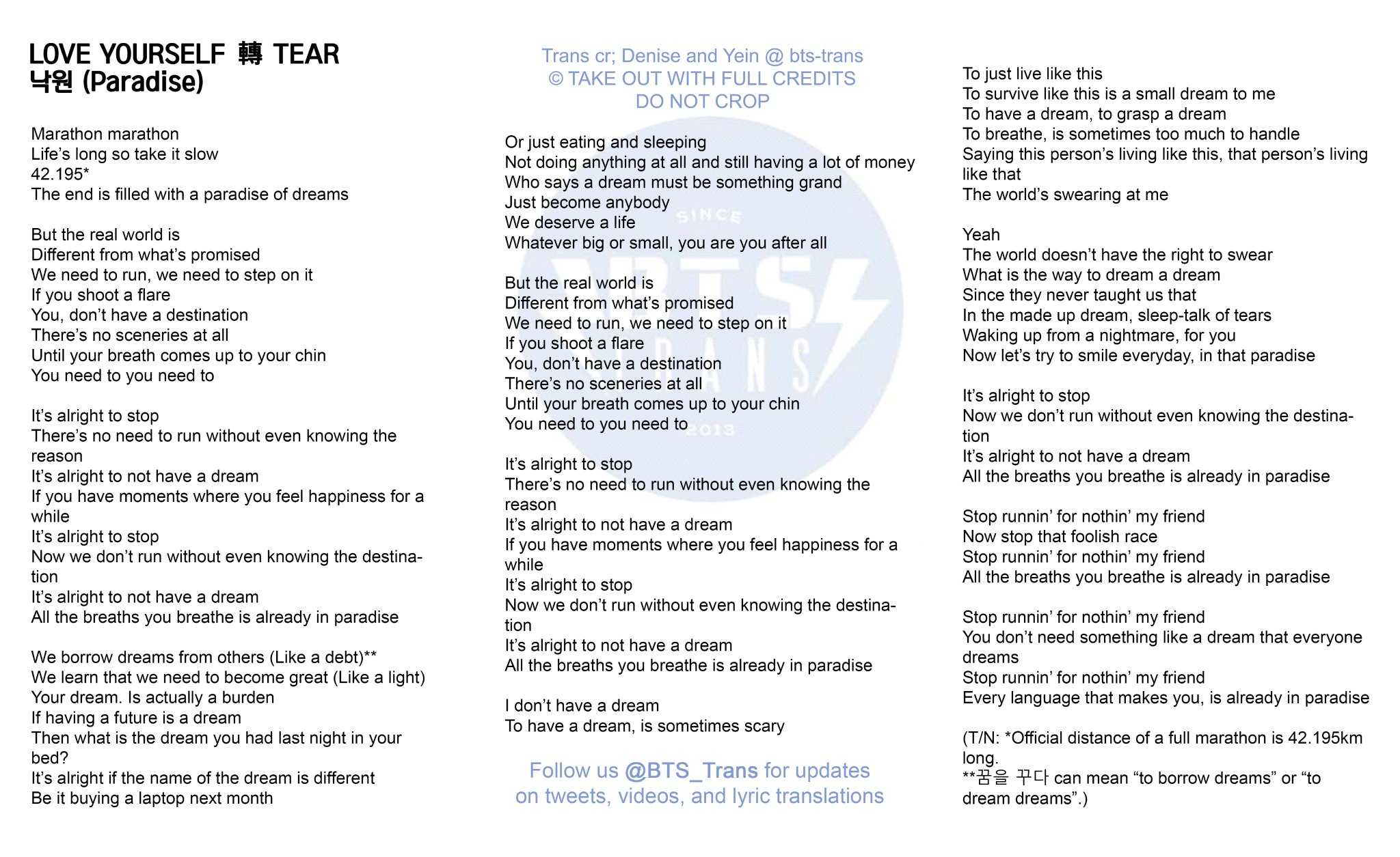 SPOTLIGHT BTS⁷ على X: 'PARADISE' LYRICS Trans: YJ