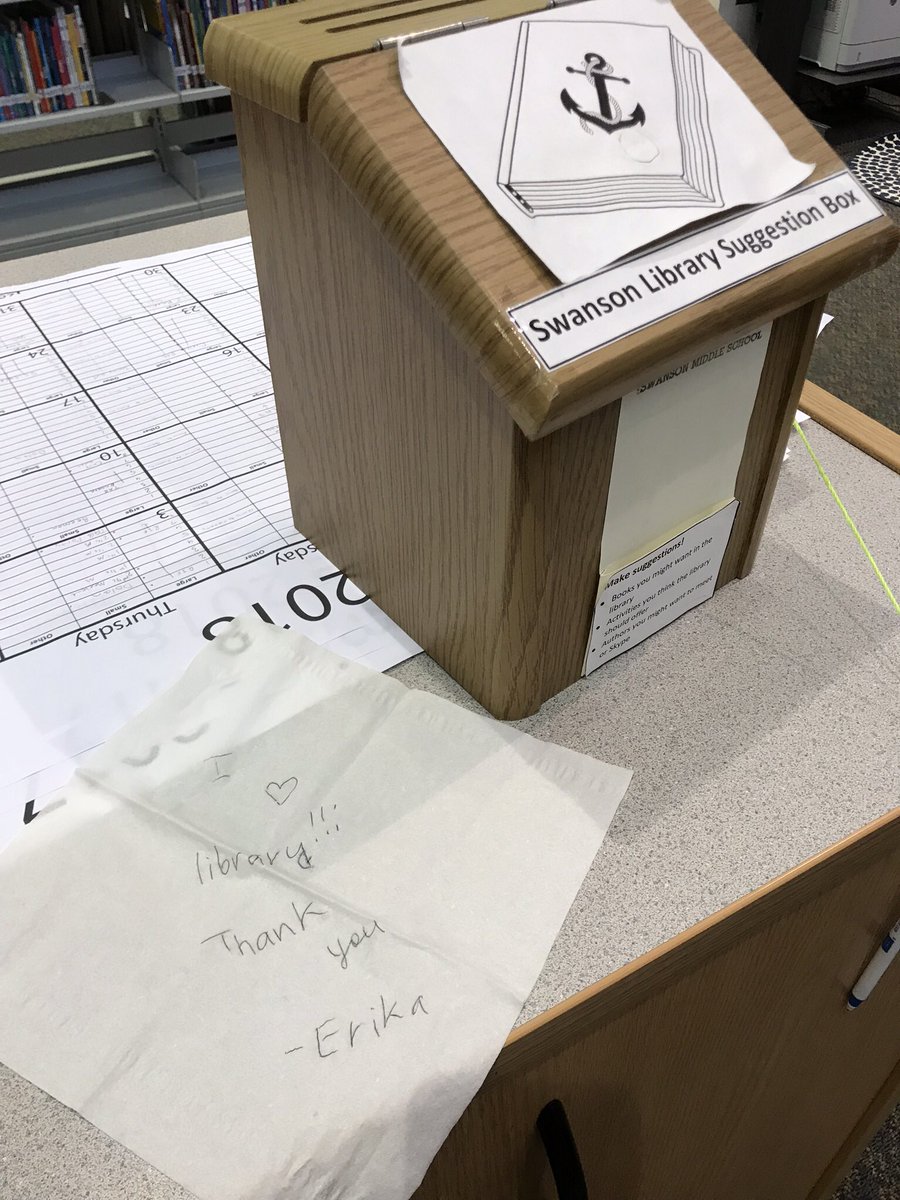 swansonlibrary's tweet photo. Our #suggestionbox had a #noteofgratitude #APSLibrariansConnect Ss to countless things https://t.co/XaLIGmBVIN