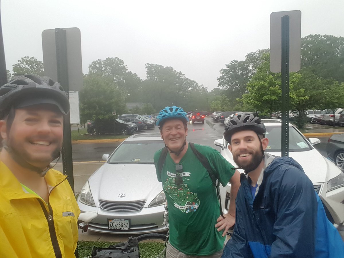 Wet but dedicated group arriving to work <a href="/YorktownHS/">Yorktown High School</a> on #BTWD2018  <a href="/APSVirginia/">Arlington Public Schools</a> <a href="/ATPcommutes/">Arlington Transportation Partners</a>