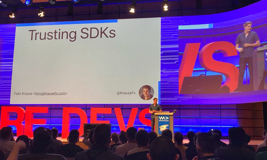 ammer_zon's tweet image. Be aware of the SDK‘s you include in your apps! 
@KrauseFx on #WeAreDevelopers2018 about Trusting SDK’s