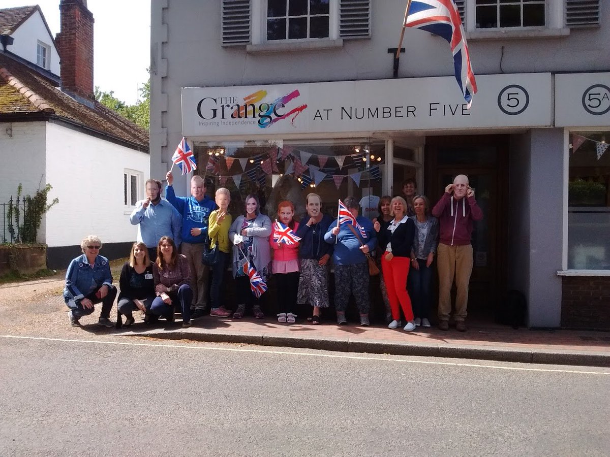 TheGrangeCentre's tweet photo. Royal wedding fans outside our @GrangeNumber5 shop as we unveiled the paper wedding dress we made for Meghan. Read about the 'paper plate' dress on Eagle Radio website https://t.co/U8AHdnWwYr https://t.co/U87GKcemvT