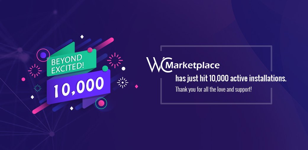 wc_marketplace's tweet photo. Super delighted to announce that your favourite #WooCommerce plugin @wc_marketplace has reached the #milestone of 10,000 active installations, happier that we got there even sooner than we thought. Thank you from all of us at WC-Marketplace. #SellEarnRepeat https://t.co/d74TfbTZTH
