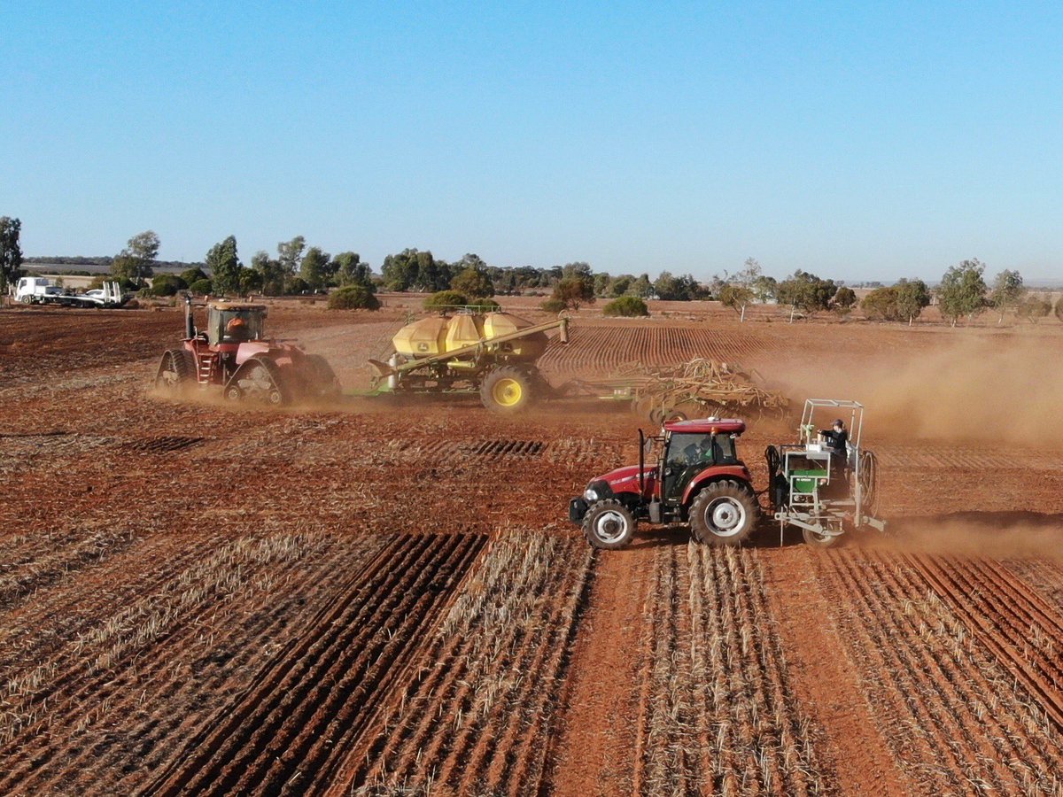 Living_Farm's tweet photo. Raising dust alongside growers in the northern wheatbelt. #NVT trials in Mullewa and Ogilvie going in ahead of next week's forecast weather. @theGRDC @GRDCWest https://t.co/tvHvTmMAgm