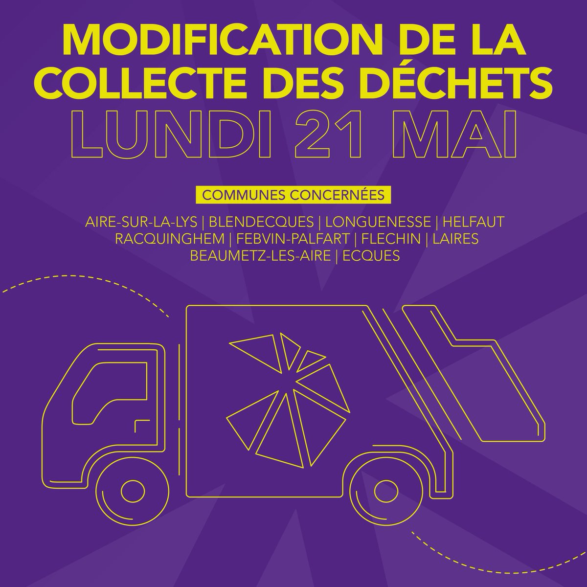 AggloCAPSO's tweet photo. #COLLECTEDESDÉCHETS
En raison du lundi 21 mai, la collecte des déchets est modifiée pour certaines communes de l'agglomération.
➡️ Toutes les informations sur notre site : https://t.co/Hh2gEPJroE https://t.co/9QNKp15Sup