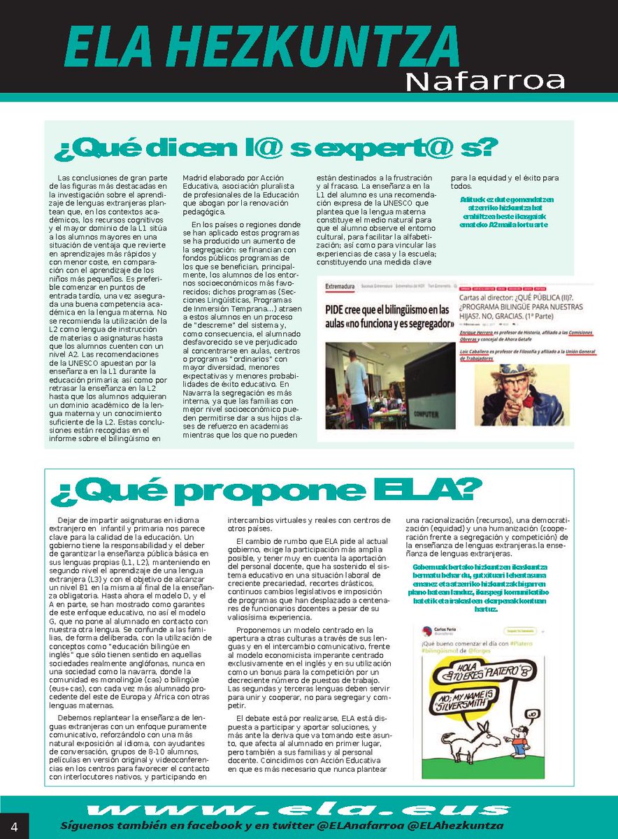 JuanpeUra's tweet photo. @afapna Os deslegitima q no hayáis hecho ninguna mani ante la verdadera imposición del PAI, q en +de 50 pueblos y +de 100 coles OBLIGA a todo el alumnado a estudiar EN inglés el 40% de horas de clase. En cambio en NA a nadie se le obliga a estudiar euskera. https://t.co/hW0YW3WhOM