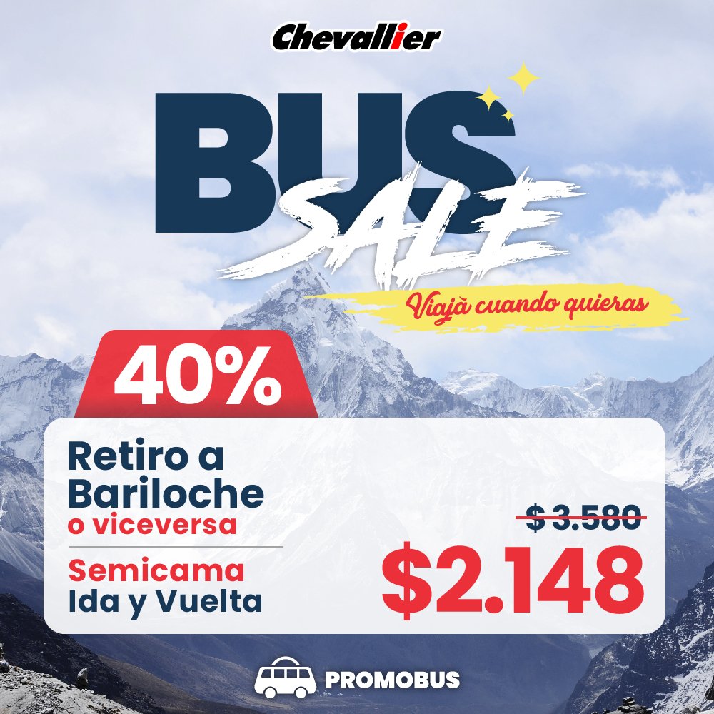 Nuevachevallier's tweet photo. En https://t.co/2zOfU0AW4e podés comprar tus pasajes hoy y viajar cuando quieras con #BusSale! 😄🎉🔝
Comprá en cuotas y conseguí hasta con 50% OFF! 🔥
Chevallier, #GenerandoEncuentros 🙌🏼🇦🇷 https://t.co/bYbXQDxsJl