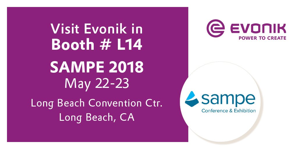 Evonik's tweet photo. Join our #Evonik composites experts at #SAMPE2018 in Long Beach next week to see our newest solutions for the #composites industry. For more information follow our @EvonikHP channel. https://t.co/jB7NLaIby9 https://t.co/7p8HWAWVTk