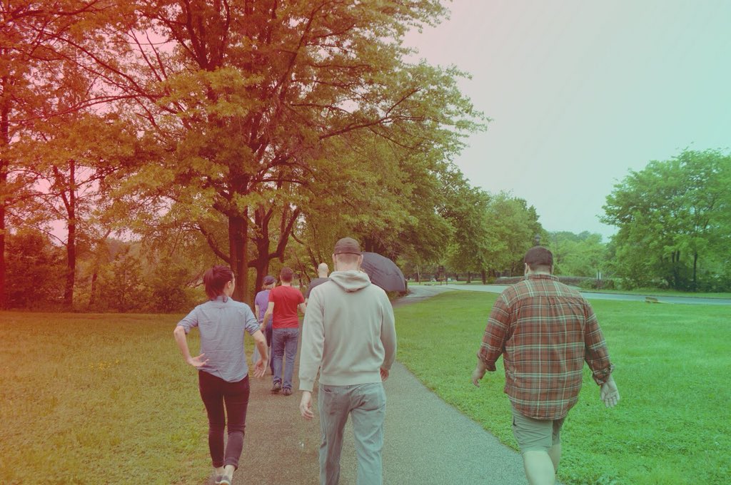 Team walking through FDR Park