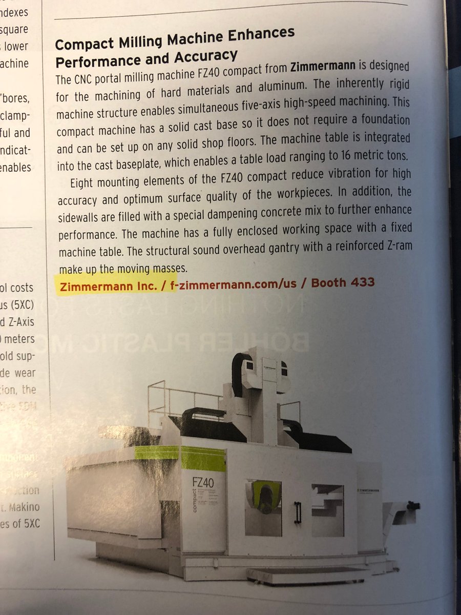 Zimmermann_Inc's tweet image. Read more about our Compact #Milling #Machine which enhances performance and accuracy in the May issue of @MMTMag. 
#MoldMakingTechnology @amerimold #MoldMaking #MillingMachine #CNC #aluminum #gantrymilling #machinery #mfg #manufacturing #industrial #aerospace #automotive
