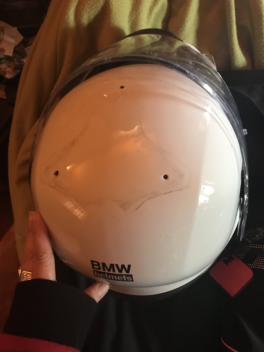 RevErasmus's tweet photo. .@BMWMotorradUK is this supposed to happen to a 2 week old helmet that’s nearly £500? https://t.co/dYVPwHoW0o