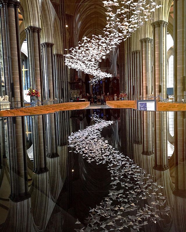 davidwoollatt's tweet photo. I know this installation is going to be shot like this a lot but here’s mine #salisburycathedral #doves #dovesinthewind #art #artwork #wiltshire #font https://t.co/5cYMwUWcw6