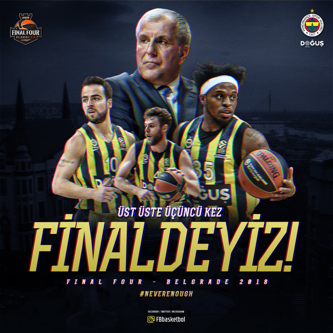 Üst üste üçüncü kez Avrupa'nın finalindeyiz! Tebrikler Fenerbahçe Doğuş! #NeverEnough #F4GLORY 🇹🇷