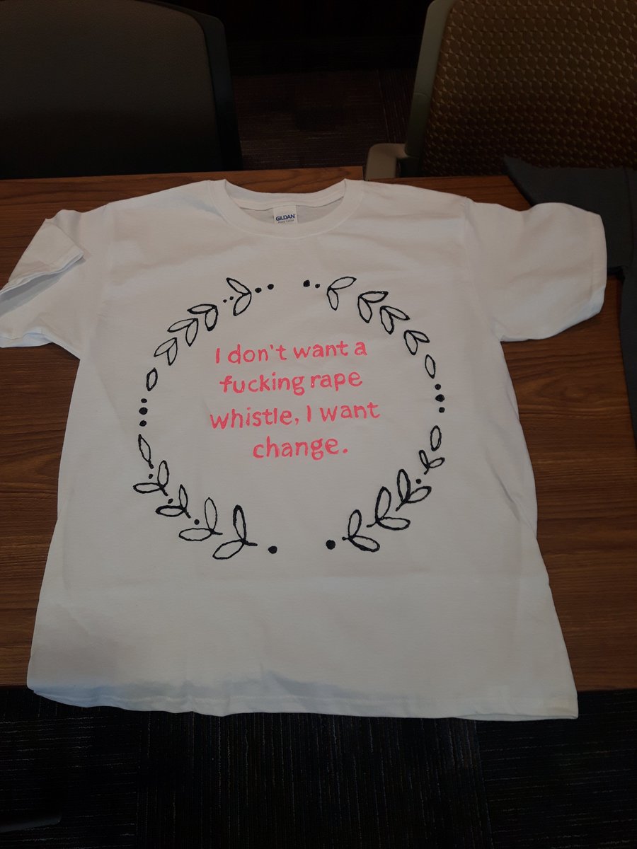 SVSALaurier's tweet photo. One of the amazing tshirts created for Laurier's Sexual Assault Awareness Month Clothesline Project. This art display can be found at the FSW and Waterloo campus the last week of May. #artforchange https://t.co/B0BGjI8czw