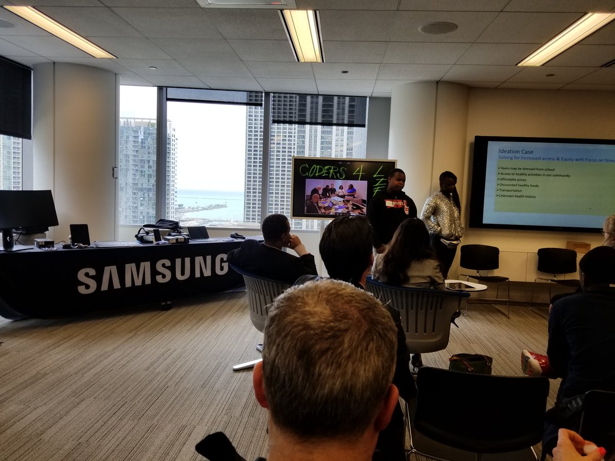 LmarieAsad's tweet photo. Excited to welcome students from 
@Chi_Voc high school 
along w/ @lumitynpo &amp; @SamsungMobileUS to @BCBSIL today for our innovation challenge! #STEM1DC Great ideas from Chicago's future leaders! https://t.co/2XDDokf36b