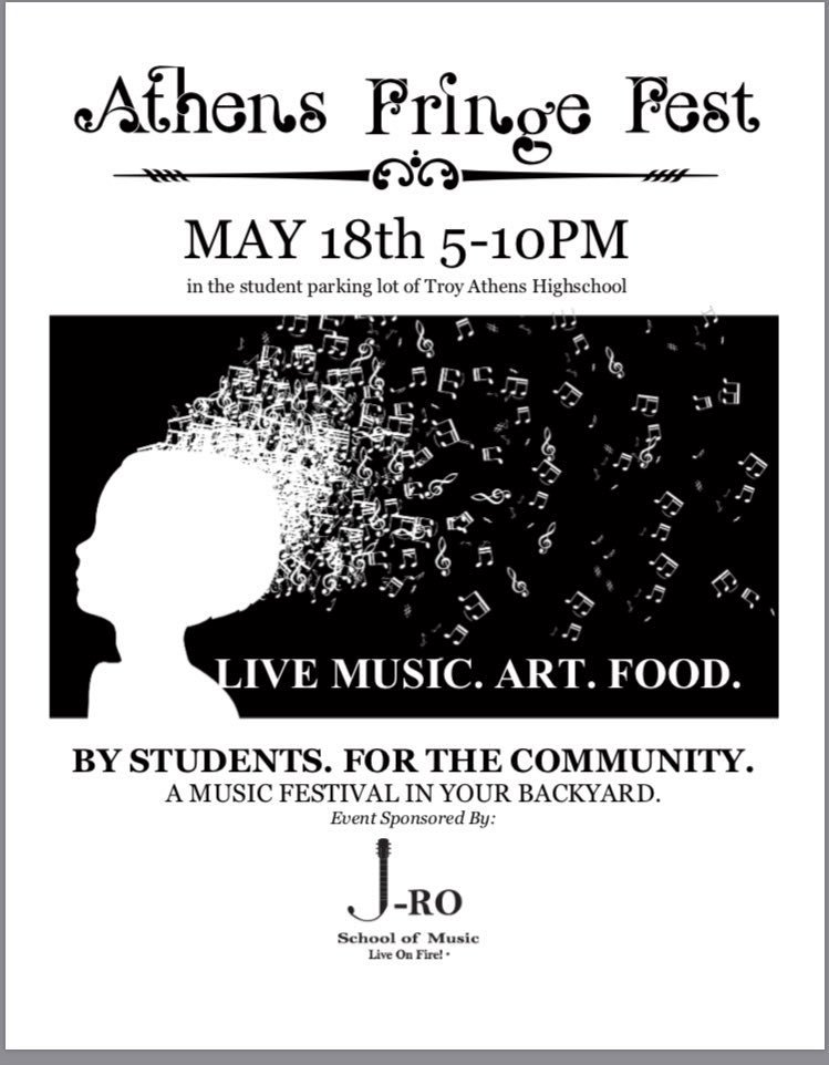 TheHawksNest20's tweet photo. No sports tonight, instead come out to the student parking lot for Athens Fringe Fest‼️ watch artists showcase their talents from 5-10 PM 🎨 there will be live music, art and food will be sold 🎷🎸 https://t.co/tO9HJIxQ5j
