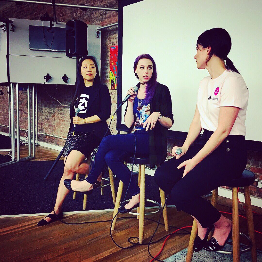 leah_cb's tweet photo. Badass #womeninblockchain fighting for the right to transact. Me, @AmberBaldet & Linda N. Lee from @zcashco pushing #crypto for social impact. The sassiest conversation of #BlockchainWeek2018 #IMO @intimatetoken #getintimate Thanks @ThessyMehrain β€οΈ https://t.co/WQXEmPkHNp