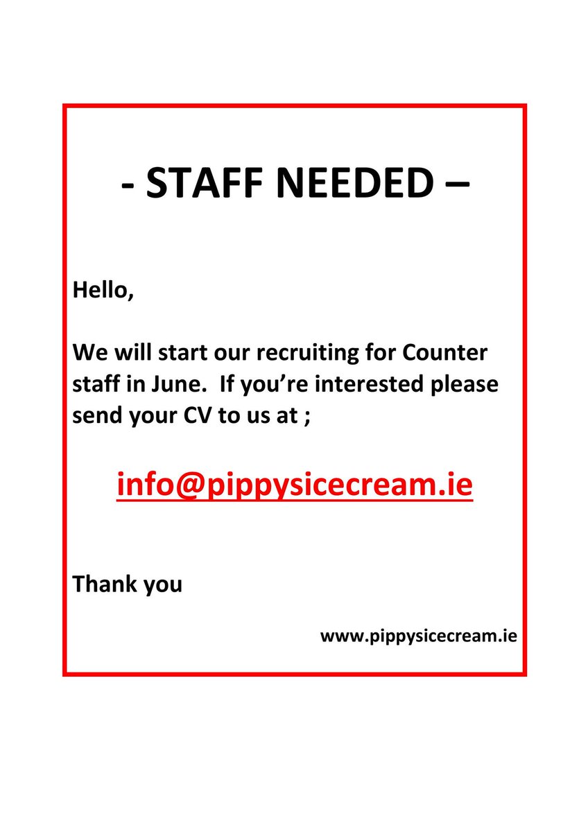 We need lovely Ice Cream people to work with us.  Please retweet or share if you know anyone who might be interested !  #jobfairy #finglas #Dublin11 #icecream 😊