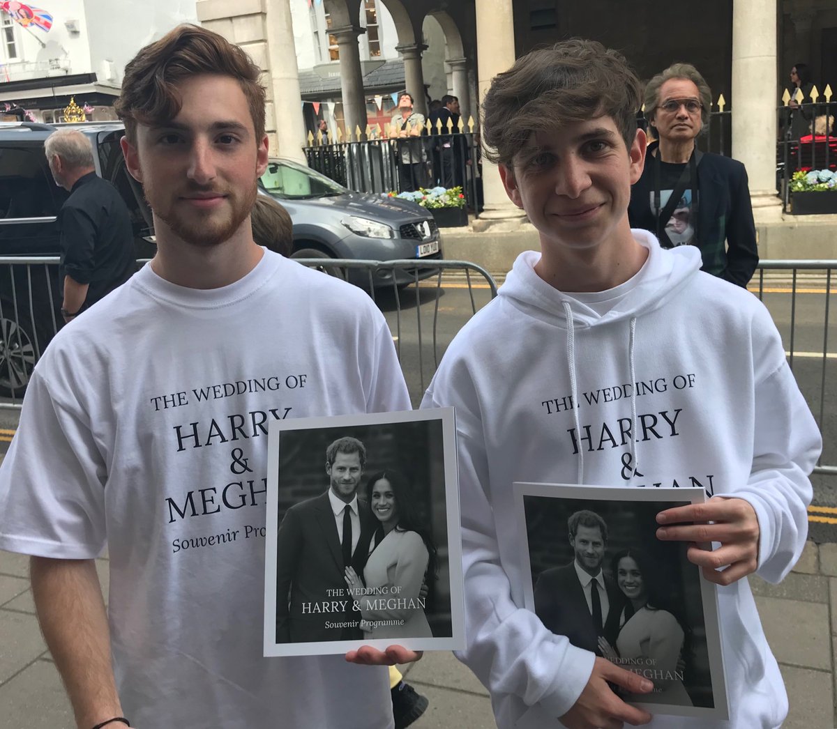 RobertDJobson's tweet photo. #salesforce Sales team out on the streets of Windsor selling the souvenir programme “-The wedding of Harry and Meghan that I worked on with Robin Nunn a&amp; St. James publishers is selling well in #Windsor #RoyalWedding https://t.co/Ei7vSCwyqT