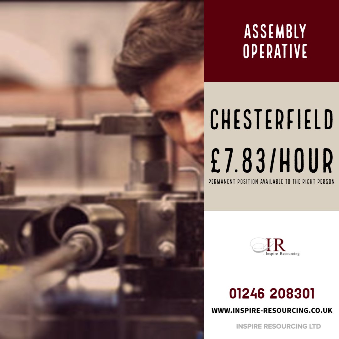 InspireRes's tweet photo. We are looking to place #Assembly operatives in the S41 area
If you would like to apply please call Curt on 01246 208301 or email your #CV to curt@inspireresourcing.co.uk for more info!
#recruitment #assemblyoperative #derbyshire #chesterfieldjobs #jobschesterfield #friyay https://t.co/X10TSn7dEh