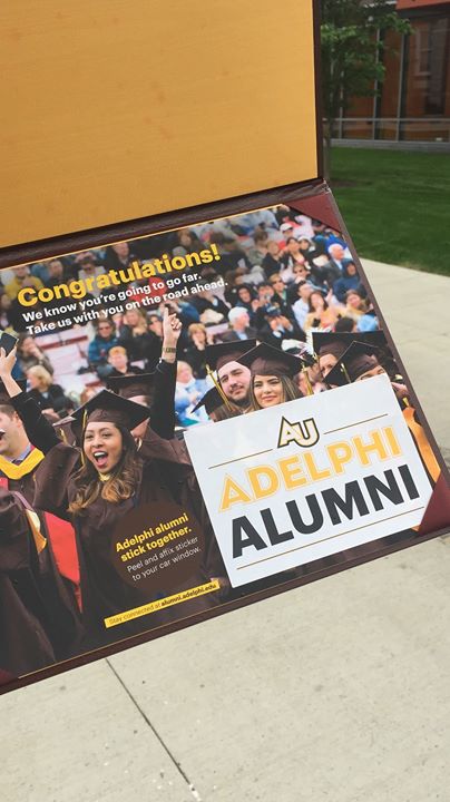AdelphiU's tweet image. When #AdelphiGrad2018 leave the stage, they become #AdelphiAlumni! To celebrate, we put an alumni car decal in every commencement folder. Share a photo of yourself on Twitter or Instagram with your decal using #AdelphiAlumni and your photo may be featured!