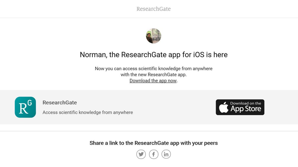 iNorman55's tweet photo. Wow, a great news, the @ResearchGate app has been launched @CIESTAAM_UACh. For iOS. @Jorgechapingo @kikemtzglz @Edgar_Ivan_G @JReyesAltamira2 https://t.co/ei6s7a0v1Z