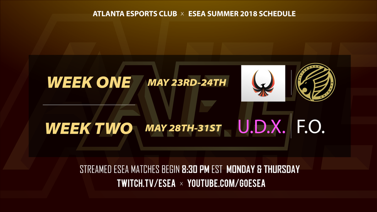 EsportsAtl's tweet photo. Guess what? The schedule for our first four matches of our @ESEA Open is up! Save the dates #BeastoftheEast #StartScrong #excellence https://t.co/IxTbG0c89m