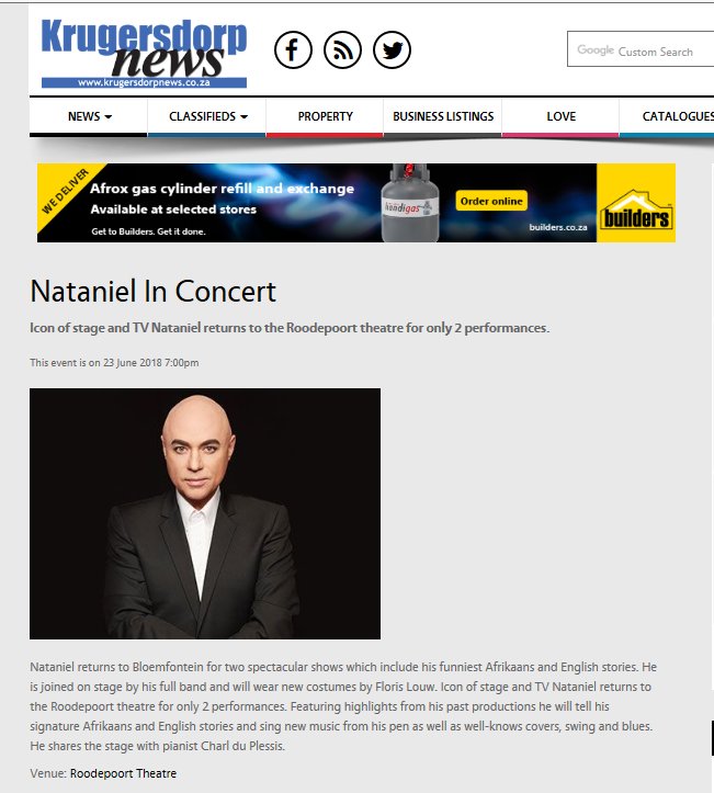 RoodepoortT's tweet image. Famous Nataniel returns to Roodepoort Theatre on 23 and 24 June.
Buy tickets at bit.ly/2H6JpJv
#nataniel
#natanielinconcert