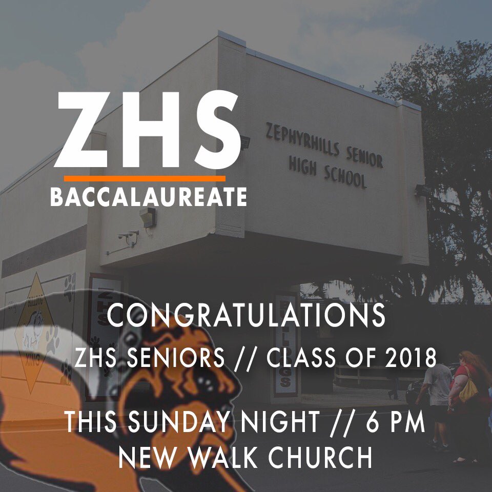 Hosting <a href="/ZHSBulldogs/">@ZHSBulldogs</a> Baccalaureate 

<a href="/Zhs_2018/">ZHS Class of 2018</a> 

At New Walk Church.
Sunday • 6:00pm

<a href="/mynewwalkchurch/">New Walk Church</a> 

All Grads &amp; Family Welcome!