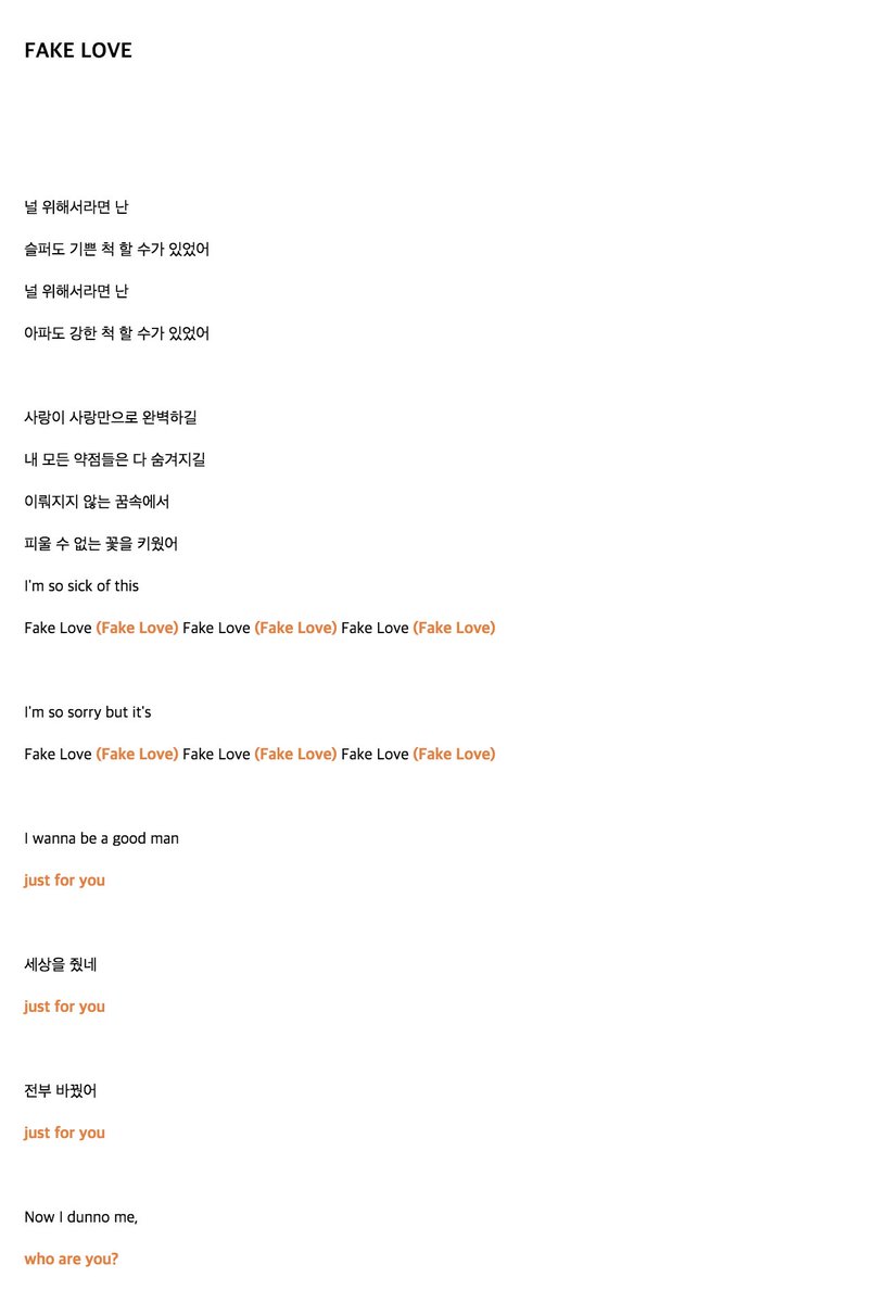 bangtanUAE's tweet photo. [FAN CHANT GUIDE] Play "FAKE LOVE" and follow along the fanchants highlighted in ORANGE. We included a Romanized version for our ARMYs attending the BBMAs to practice on. (It's easy! A little challenge on rap parts, but you can do it!) 💪🏻 @BTS_twt
#FakeLoveFriday #iVoteBTSBBMAs https://t.co/FsIGZhM0Sy