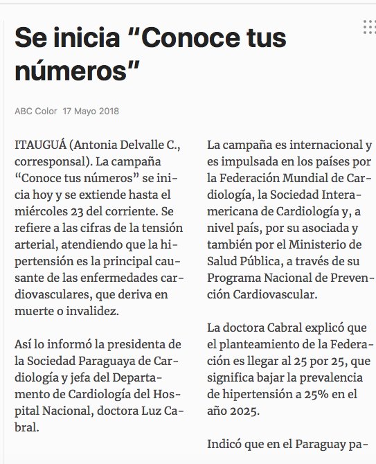 #ConoceTusNumeros en medios digitales de Paraguay, @SPCyCC. @SIAC_cardio @NCDs_PAHO @worldheartfed @Risantilopezcar pressreader.com/paraguay/abc-c…