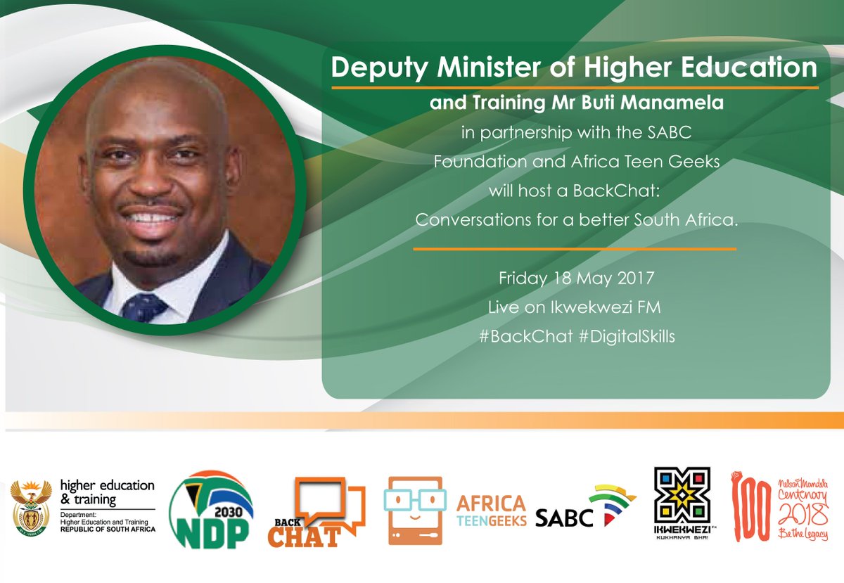 africateengeeks's tweet photo. We are excited to be cohosting Deputy Minister @ButiManamela #Backchat tonigh on the 4th industrial revolution alongside our strategic partners @SABCFoundation &amp; @Ikwekwezi_FM. 8 of our #Africateengeeks will be participating #digitalskills https://t.co/VrzY5P9JD5