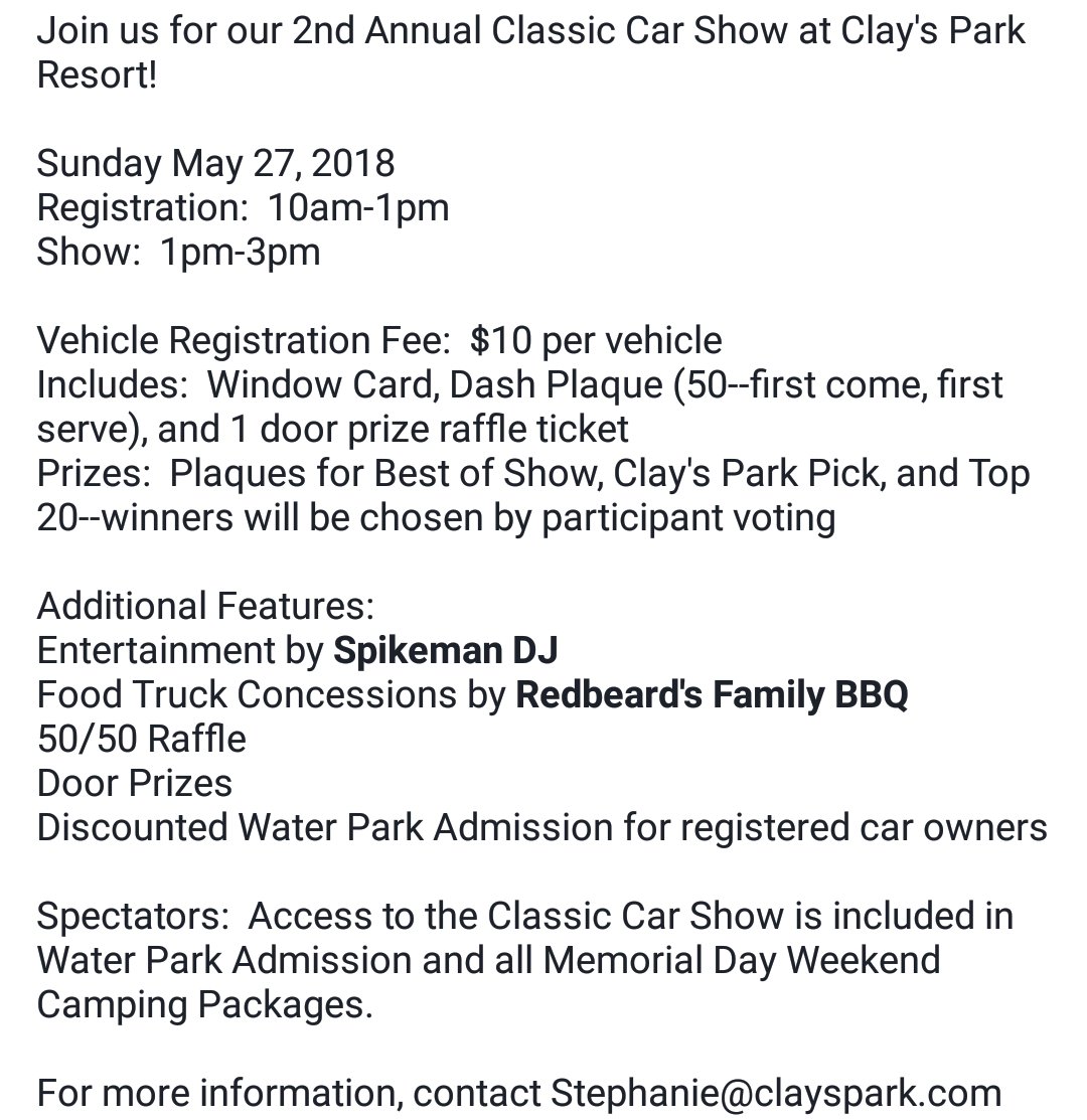 ClaysParkResort's tweet photo. Join us Memorial Weekend for our #carshow 🚘 and many other activies! Come checkout the new #mysplashpad and playground! Lots to do! @Ohio_Tourism @OhioFindItHere @VisitCanton @CantonRepdotcom https://t.co/lmGud7RtVb