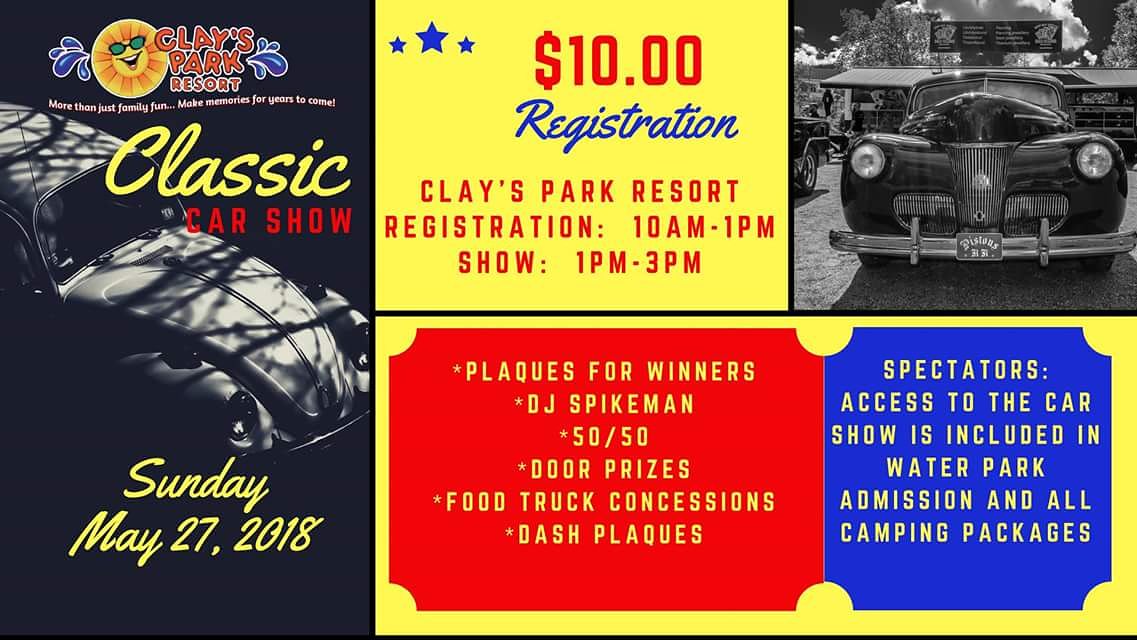 ClaysParkResort's tweet photo. Join us Memorial Weekend for our #carshow 🚘 and many other activies! Come checkout the new #mysplashpad and playground! Lots to do! @Ohio_Tourism @OhioFindItHere @VisitCanton @CantonRepdotcom https://t.co/lmGud7RtVb