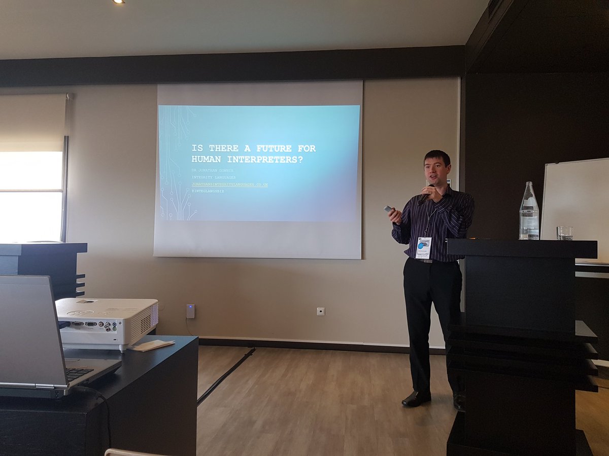 CarlaTranslates's tweet photo. At @integlangsbiz talk on the future for human interpreters. #aptradconf2018 #aptrad #1nt #Porto https://t.co/WFZbmXalAr