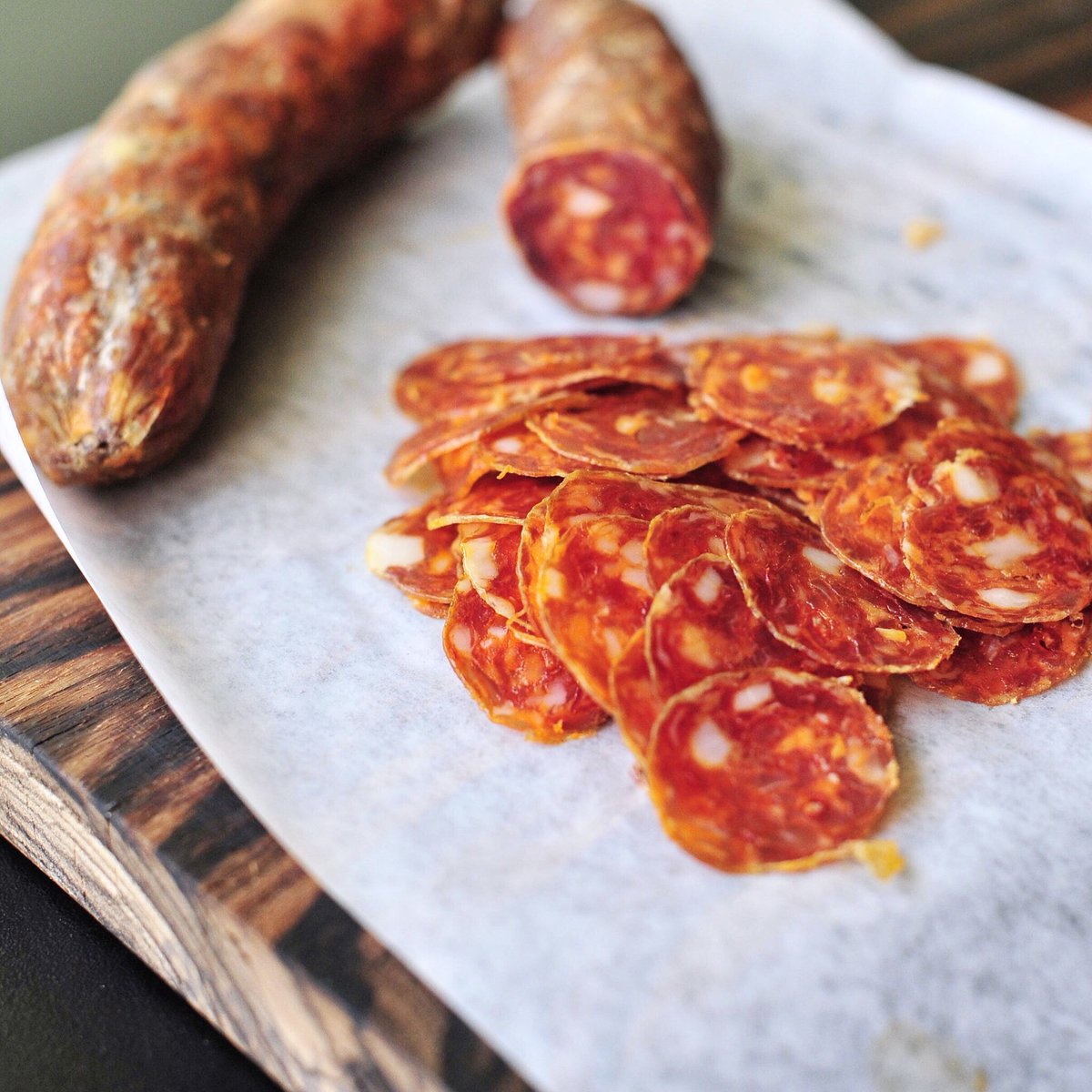 New house-made, dry-cured charcuterie. Smoky &amp; spicy sausage, made with pork, chili, smoked paprika, garlic, smoked pork fat, salt &amp; sugar. This is delicious on its own or makes a great pizza topping. Gluten-free.
