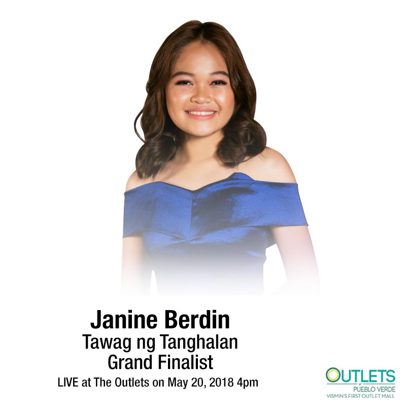 TheOutletsAtPV's tweet photo. This is just in! Janine Berdin, #TawagNgTanghalan Grand Finalist, will be at #TheOutlets this Sunday! It's your chance to watch her perform before she competes at the Grand Finals! See you this Sunday, friends! :) #LIVE #SpecialPerformance #CEB #PH https://t.co/NXlsS5g19r