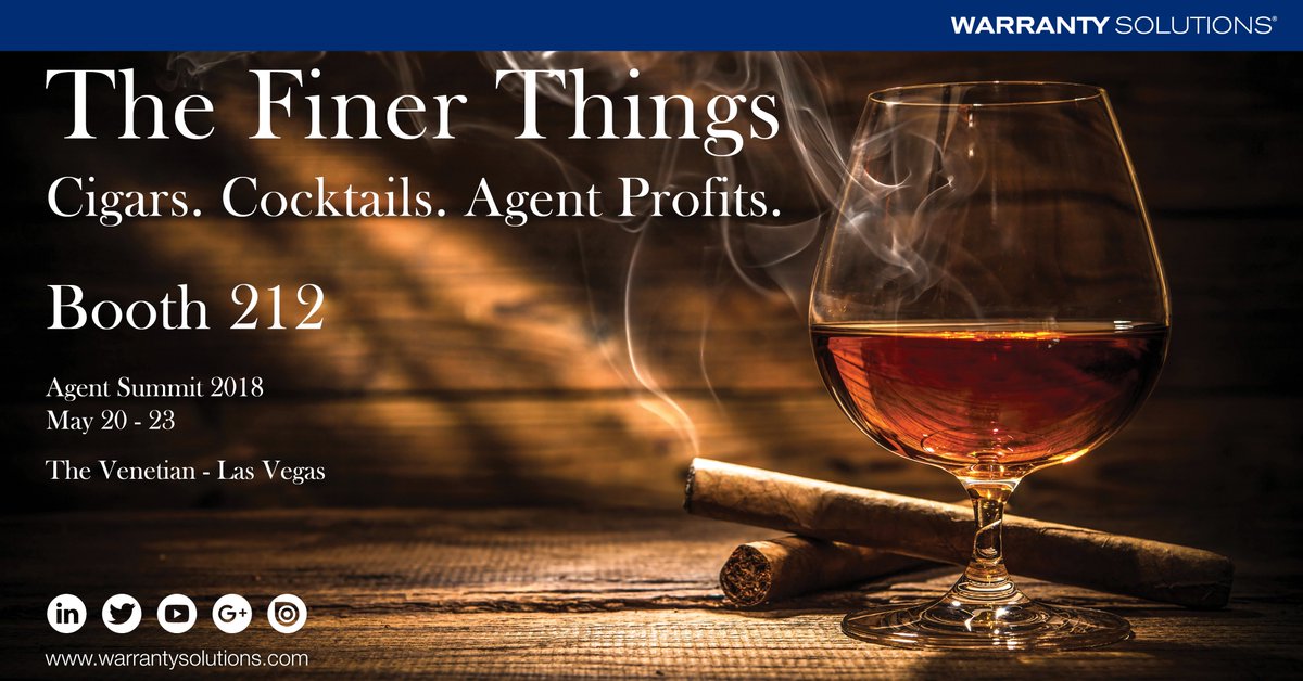 WS_Amynta's tweet photo. The Finer Things. Cigars. Cocktails. Agent Profits. Booth 212. See you there.
Agent Summit 2018
May 20 -23
The Venetian - Las Vegas https://t.co/NQ1grwCFHr