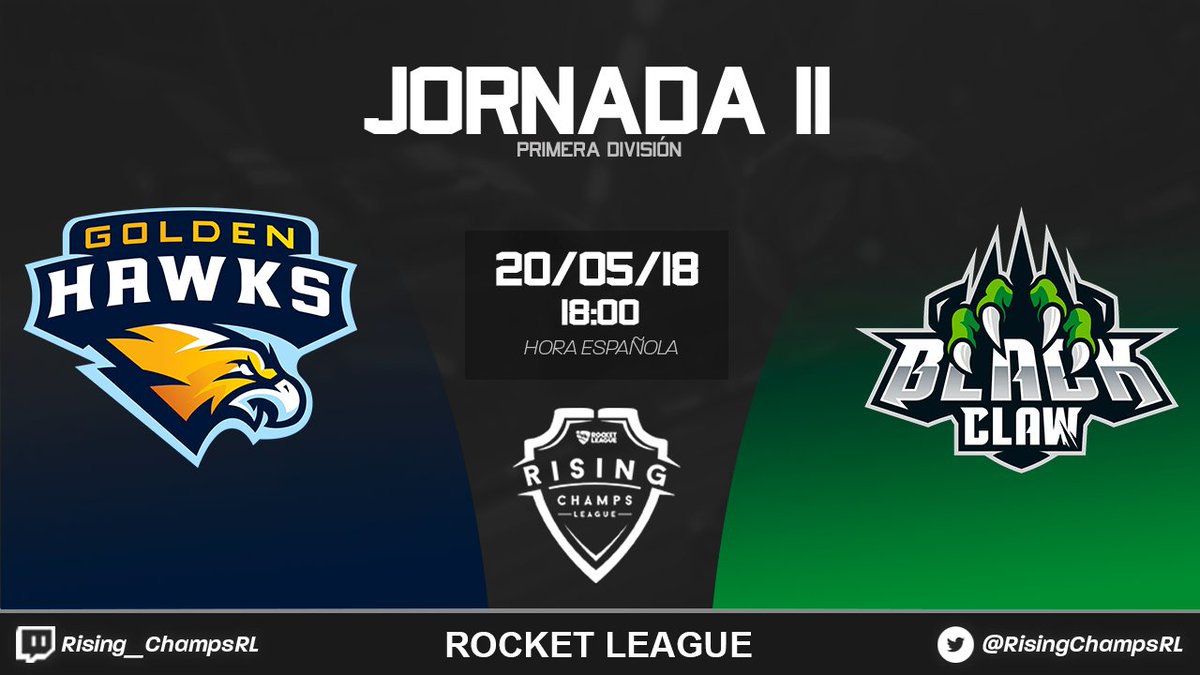 RisingChampsRL's tweet photo. ¡Importante partido para ambos equipos!

🏆#RisingRL11 | Primera división
⚔️ @GoldenHawks_ 🆚 @BlackClawEs 
📅20/05
⏰18:00
📺No retransmitido https://t.co/65bgrVWG0y