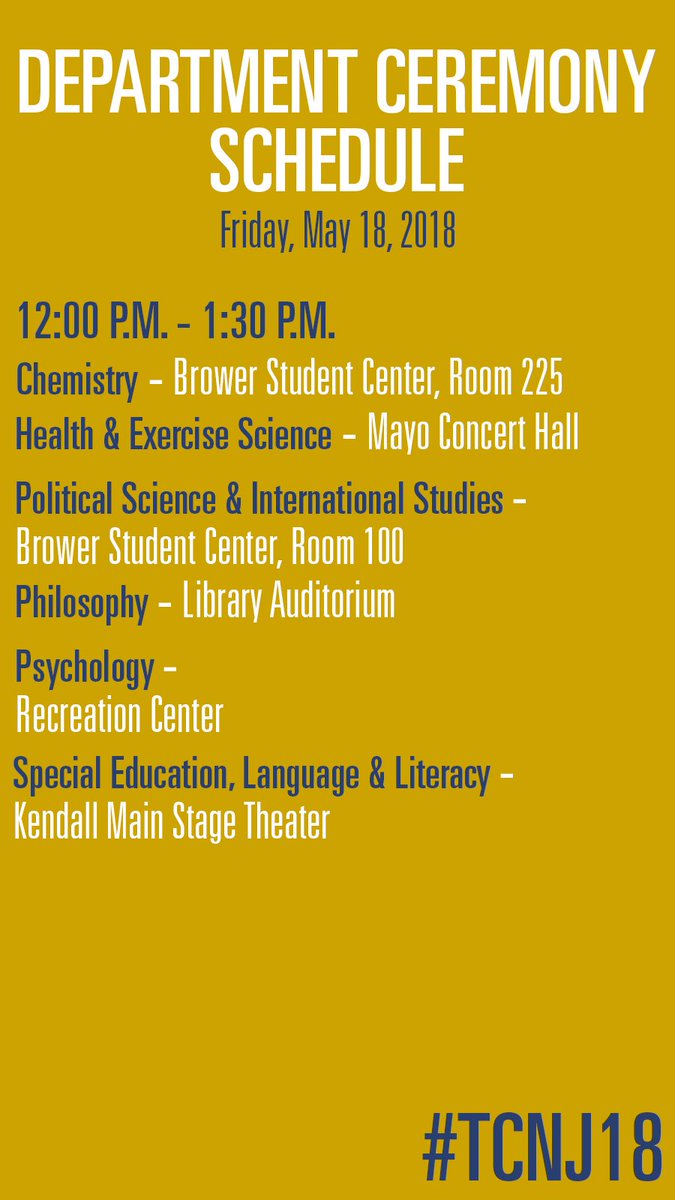 TCNJ's tweet photo. Grab some refreshments in the Stud, then gear up for your noon department ceremonies! #TCNJ18 https://t.co/XyckypGJVr