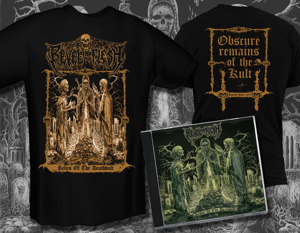CUDGEL666's tweet photo. PREORDER: REVEL IN FLESH T-Shirt + CD Bundle "Relics Of the Deathcult" at https://t.co/NLAnKUkdaG  ! #RevelInFlesh #Deathmetal https://t.co/gMK7EanPUv