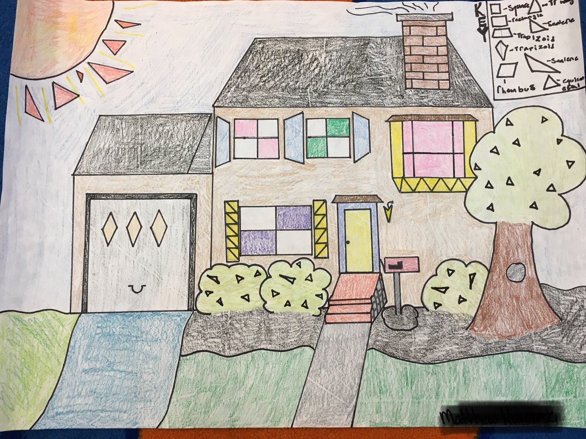 Kellystalling1's tweet photo. 5th grade bringing math to life-Ss researched shapes, their properties, similarities &amp; differences and created architectural drawings where they notified the shapes in their surroundings @WarnsdorferEB #proudteacher https://t.co/1H5fNhJQ9w