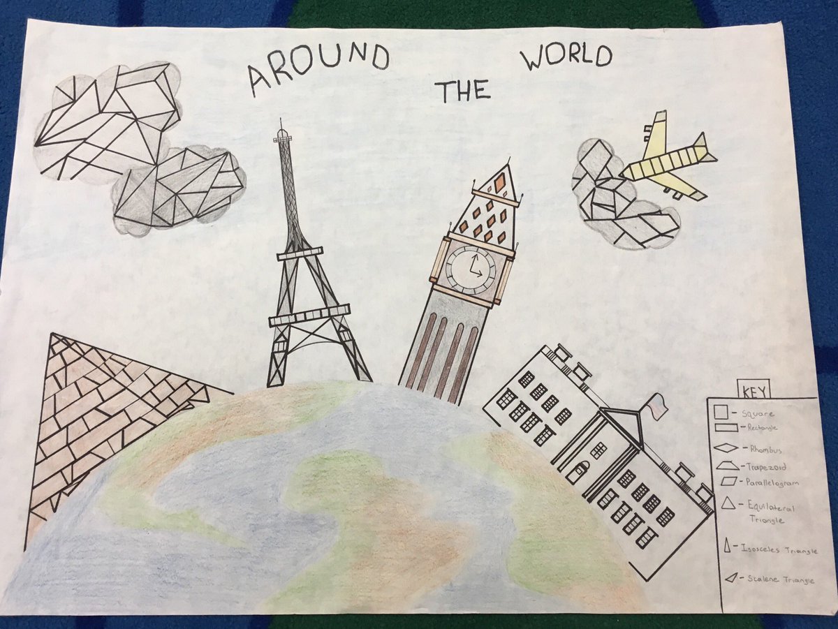 Kellystalling1's tweet photo. 5th grade bringing math to life-Ss researched shapes, their properties, similarities &amp; differences and created architectural drawings where they notified the shapes in their surroundings @WarnsdorferEB #proudteacher https://t.co/1H5fNhJQ9w