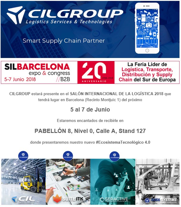 cil_logistica's tweet photo. CIL GRUP presentará en el @SILBARCELONA 2018 su nuevo #EcosistemaTecnológico @cil_logistica @ITKsuite #seractive #ausil. Os esperamos. https://t.co/JRyfj7uro7