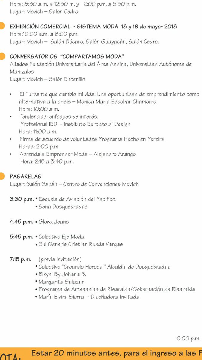 camaradedosque's tweet photo. PROGRAMACIÓN para hoy Viernes 18 de Mayo

#ejemoda2018 https://t.co/GvjLmF51J3