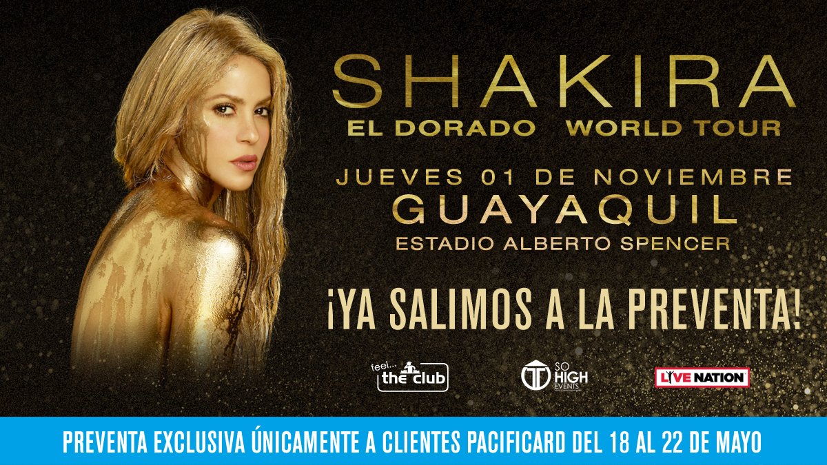 #Ecuador ¡Empezó la preventa! Si eres cliente #Pacificard ¡CORRE YA! y adquiere tus entradas para #Shakira en concierto. Recuerda que tienes hasta el 22 de mayo a las 11:59pm. Puedes pagar vía online o física en los puntos de venta de ticketshow. ¡Imperdible!